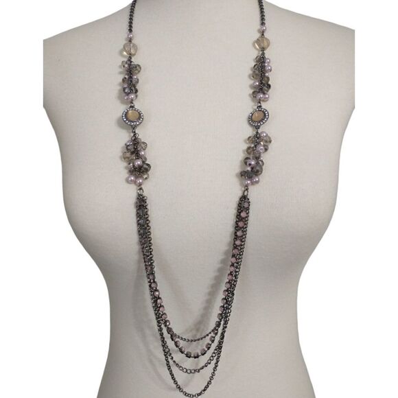 Bohemian Multi Strand Necklace Rhinestones Beaded Gunmetal Simply Vera Wang - Picture 16 of 16
